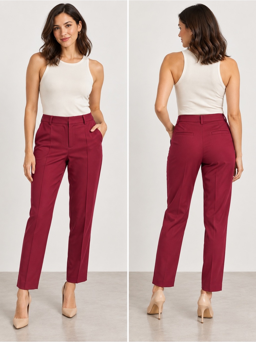 Nicole Miller Cabernet Tailored Straight-Leg Trousers in Deep Burgundy
